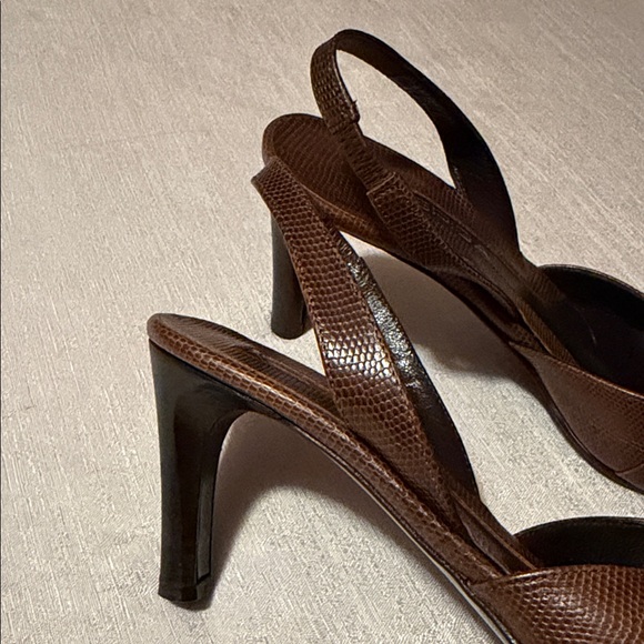 Via Spiga Women’s Italian Made Lizard Embossed Chocolate Slingback Heel Size 8.5 - Picture 3 of 11
